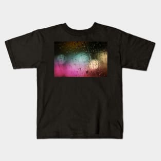 Deatil of raindrops on a car windshield at night Kids T-Shirt